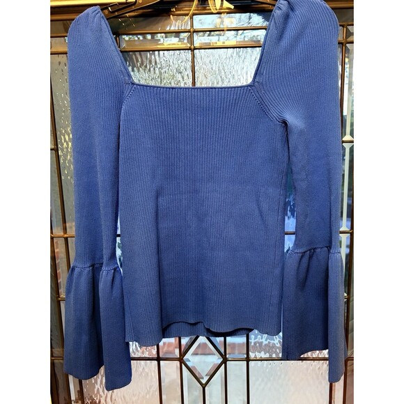 Boston Proper Sweater. Boho, Cottagecore Knit Royal Blue Small Sweetheart Neck - Picture 5 of 14
